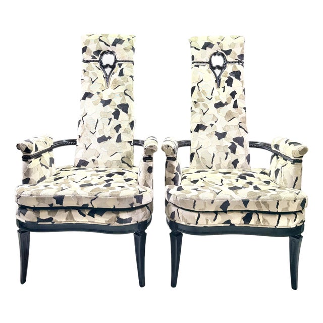 Mid 20th Century Pair of High-Back Hollywood Regency Chairs in Grosfeld Manner For Sale