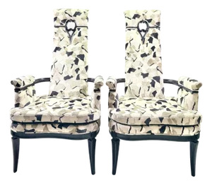 Mid 20th Century Pair of High-Back Hollywood Regency Chairs in Grosfeld Manner