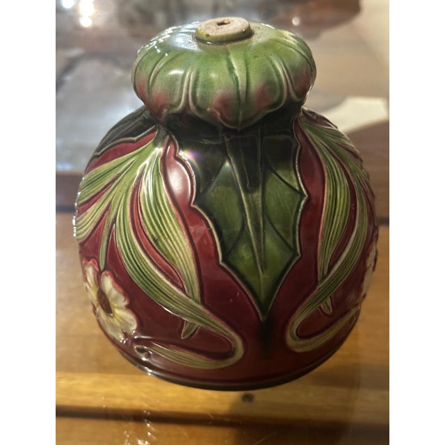 Small Art Nouveau Majolica Lampshade with Raised Floral Decoration, 1890s For Sale - Image 6 of 18