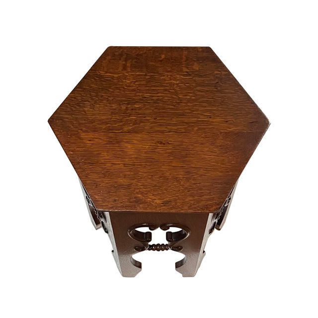 Arts & Crafts English Arts & Crafts Hexagonal Oak Occasional Table For Sale - Image 3 of 7