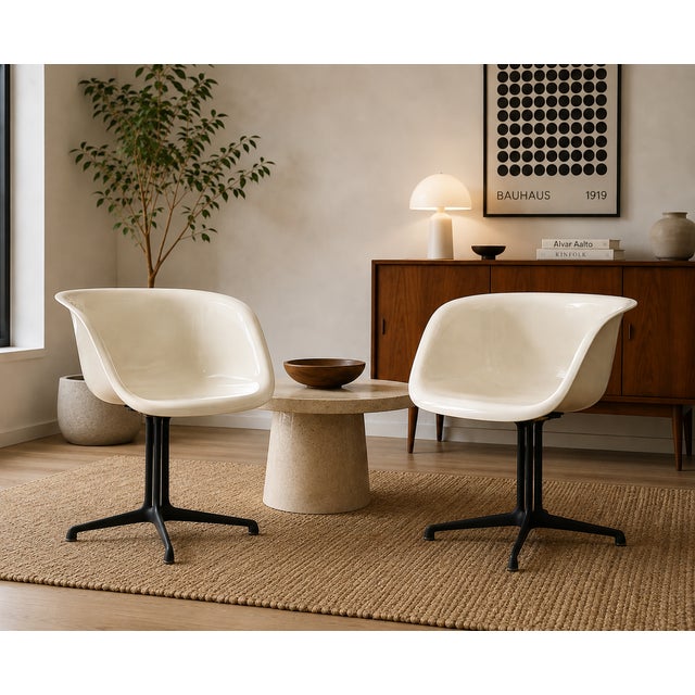 Mid Century Eames for Herman Miller “La Fonda” Parchment Fiberglass Arm & Side Chairs - Set of 4 For Sale - Image 13 of 13