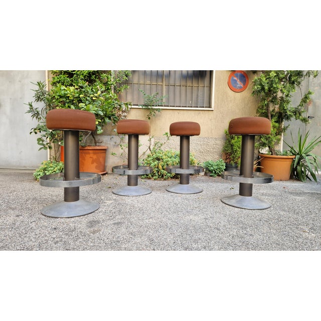 Metal Dwarf Stools in Chromed Iron with Padded Seat, 1970s, Set of 4 For Sale - Image 7 of 18