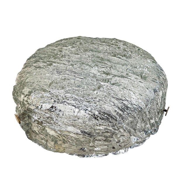 Textured Ice Glass Flush Mount Ceiling Lamp from Kaiser Leuchten, 1960s For Sale - Image 4 of 14