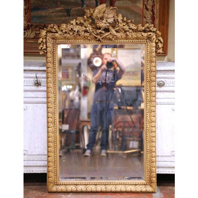 Late 19th Century 19th Century French Black Forest Carved Bleached Oak Wall Mirror With Bird Crest For Sale - Image 5 of 8