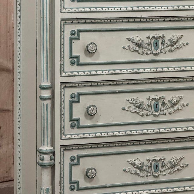 19th Century French Louis XVI Painted Chiffoniere ~ Commode With Carrara Marble For Sale In Dallas - Image 6 of 17