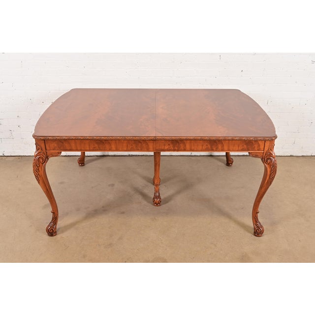 Wood Romweber Antique Chippendale Burl Wood Extension Dining Table, Newly Refinished For Sale - Image 7 of 14