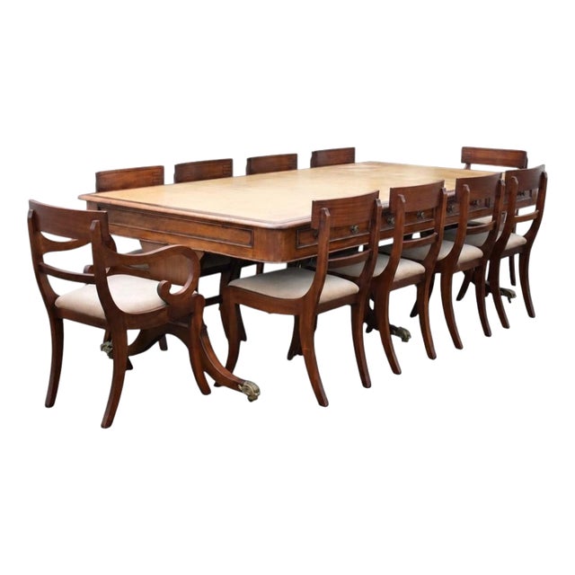 Vintage Mahogany Boardroom Table and Chairs, 1920, Set of 11 For Sale
