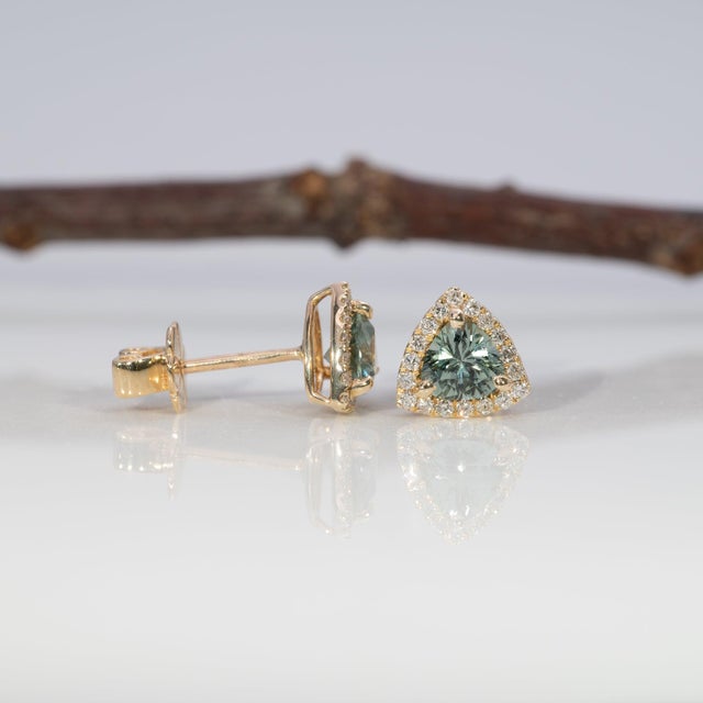 1Ct Montana Sapphire Earrings With Earth-Mined Diamond Accents: Solid 14k Gold For Sale In Columbus - Image 6 of 8