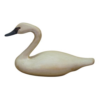 Late 20th Century Rare Wildfowler Decoy Ny Hand Carved Wooden Tundra Swan Folk Art Figure 18" For Sale