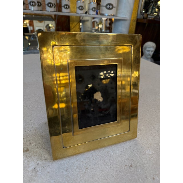 Italian Polished Brass Geometric Picture Frame, 1970s For Sale In Los Angeles - Image 6 of 6