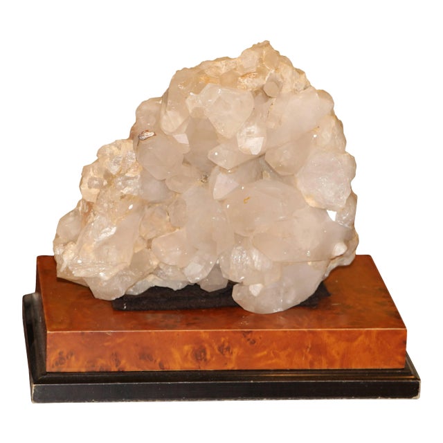 Large Quartz Crystal Specimen on a Separate Leather Covered Wood Base For Sale