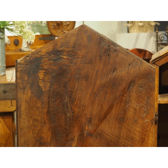Brown Unusual Circa 1650 Solid Walnut Carved Single Door Cabinet From Spain For Sale - Image 8 of 18