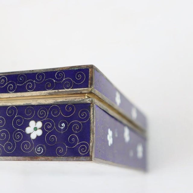 Blue Antique Japanese Floral Cloisonne Enameled Jewelry Box C1920 For Sale - Image 8 of 10