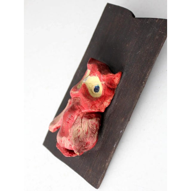 Mid-Century Ceramic and Ebony Owl Art Hanging For Sale - Image 4 of 6