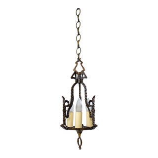 Early 20th Century Gothic/Tudor Three Light Pendant For Sale