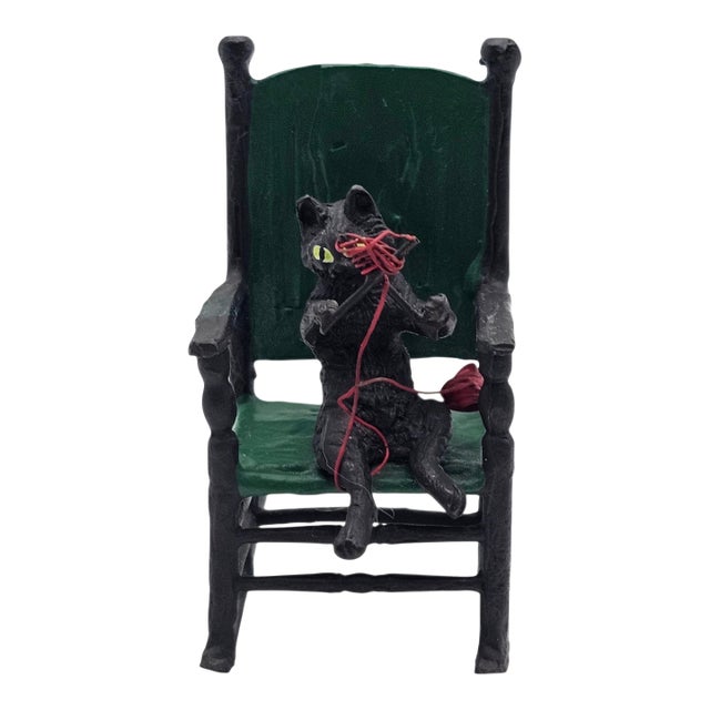 Austrian Cold-Painted Vienna Bronze Cat Knitting in Rocking Chair For Sale