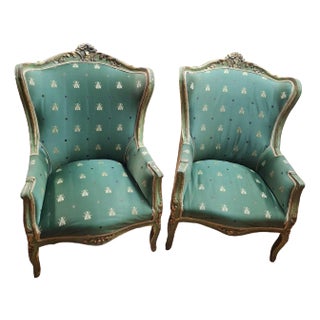 Pair of 19th C. Louis XV Style Wingback Armchairs For Sale