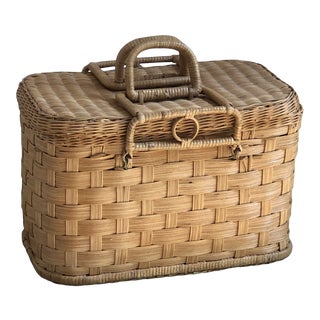 Vintage Boho Natural Wicker Carrying Case For Sale