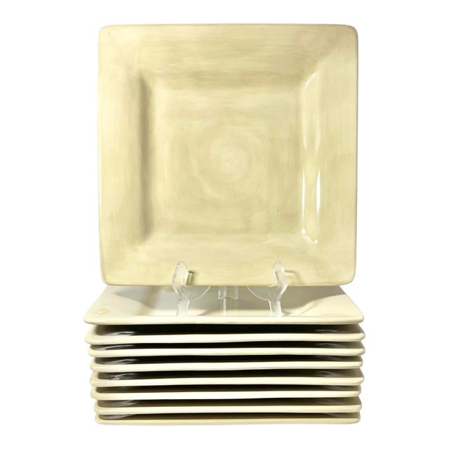 Artimino “Ciao II (Sand)” Square Earthenware Dinner Plates - Set of 9 For Sale