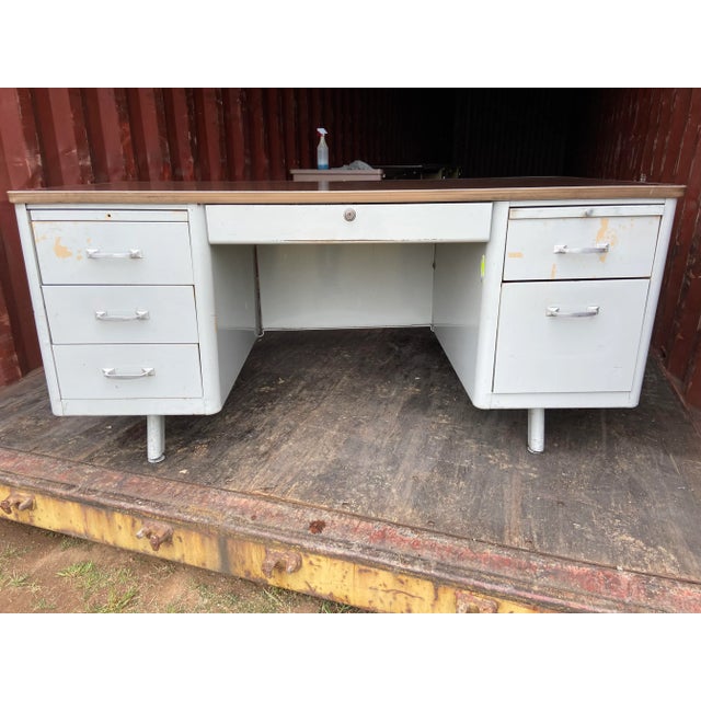 1970s Vintage Mid Century Modern Metal Tanker Desk For Sale - Image 12 of 12