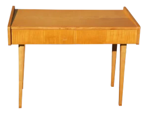 Vintage Mid Century Modern Golden Brown Side Table W Two Drawer