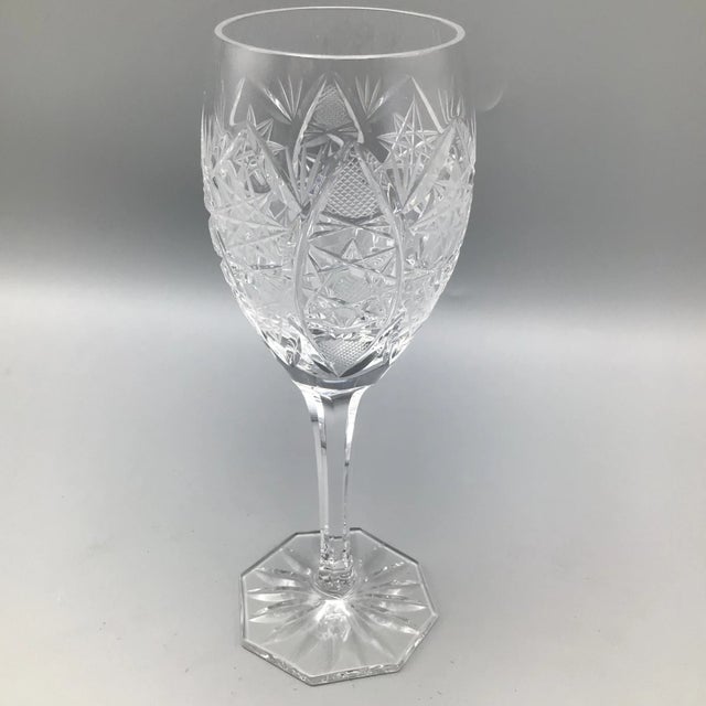 Star Pattern Crystal Wine Glasses Antique Deep Cut -Set of 6 For Sale - Image 9 of 13