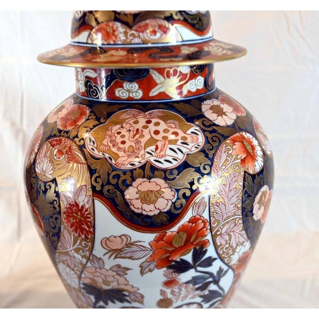 Metal Japanese Meiji Imari Porcelain Lidded Vases, 1860, Set of 2 For Sale - Image 7 of 11