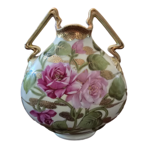 Antique Nippon Style Japanese Rose Enamel Vase