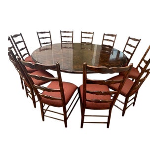 Lorts Traditional Round Dining Table With 12 Chairs - Set of 13 For Sale