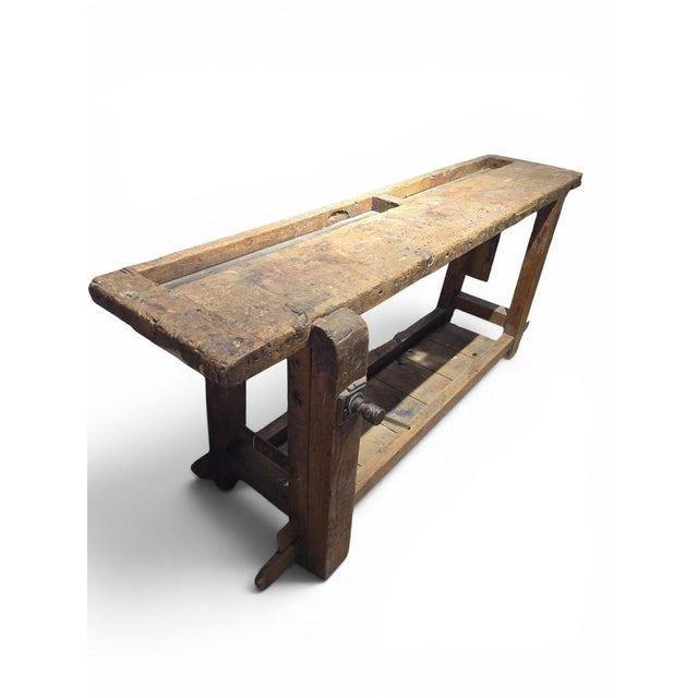 Antique Wooden Carpenters Workbench with Original Patina, 1890 For Sale - Image 12 of 14