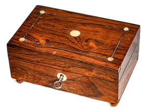 Charming Small Antique Victorian Wood Jewelry Box With Key Inset Mother of Pearl Home Decor