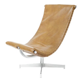 Mid 20th Century Leather Sling Chair With Chrome Base For Sale