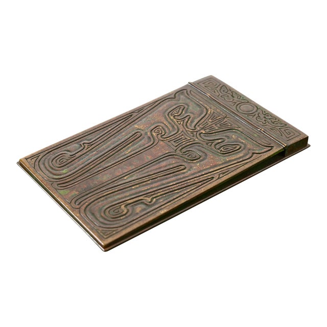 Tiffany Studios New York Chinese Pattern Bronze Notepad Holder For Sale