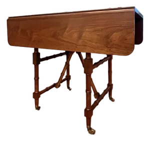 Rare Convertible Bamboo Turned Walnut Drop Leaf Dining Table / Coffee Table