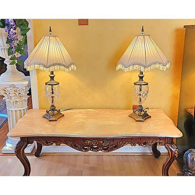 Traditional Traditional Style Crystal & Brass Table Lamps, a Pair For Sale - Image 3 of 12