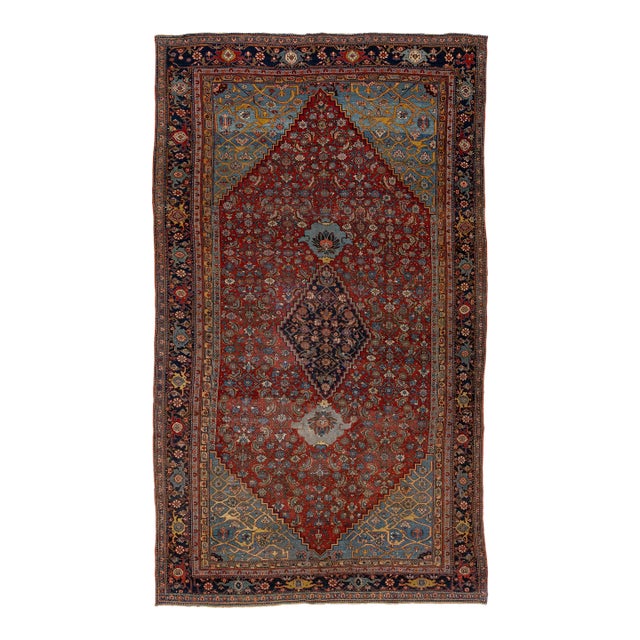 1890s Red Antique Bidjar Handmade Allover Wool Rug For Sale