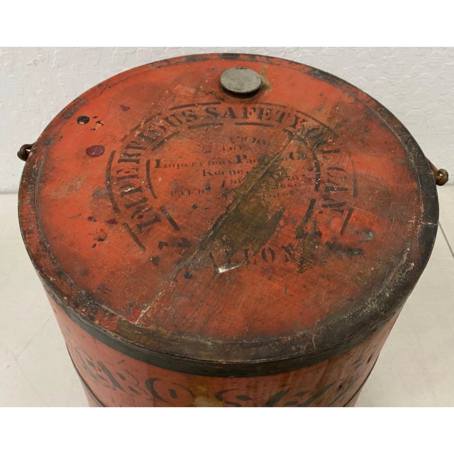 American Early 20th C. Red Stenciled Kerosene Oil Can for Plant Stand or Side Table For Sale - Image 3 of 6