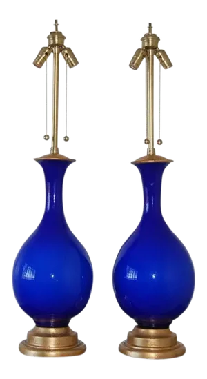 Marbro Murano Glass Lamps Cobalt Blue