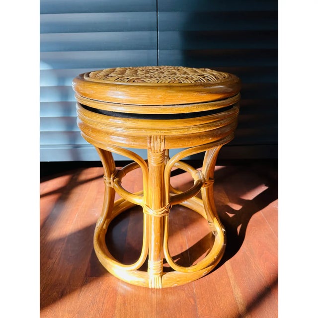 Vintage Italian Round Rattan Bamboo and Cane Accent Table With Woven Top For Sale - Image 13 of 13