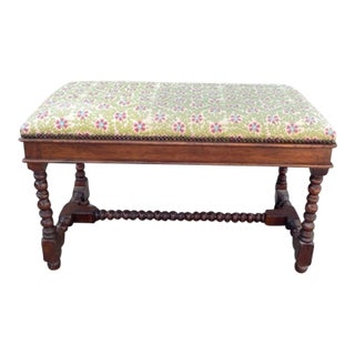 19th Century Style Turned Leg Bench With Nail Head Detail & Muriel Brandolini Fabric For Sale