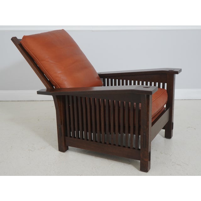 Stickley Mission Oak Leather Morris Chair With Ottoman For Sale - Image 9 of 18