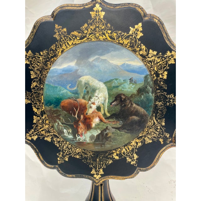 English Hand Painted Tilt-Top Table With Dogs For Sale - Image 12 of 12