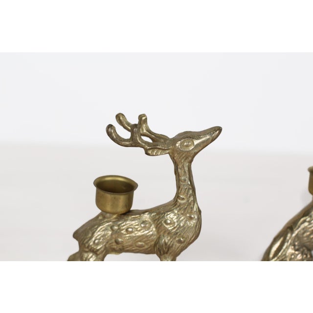 Mid-Century Modern Midcentury Brass Deer Candle Holders, Stag and Doe Pair For Sale - Image 3 of 14