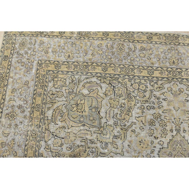 Textile Tabriz Rug 10’1” X 12’9” Ivory Wool Vintage Distressed Hand-Knotted Carpet For Sale - Image 7 of 15