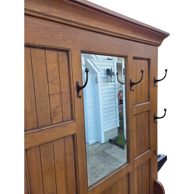 1990s Ethan Allen Logan Hall Tree Seat New Country Bench Coat Rack Trunk Mirror For Sale - Image 10 of 18