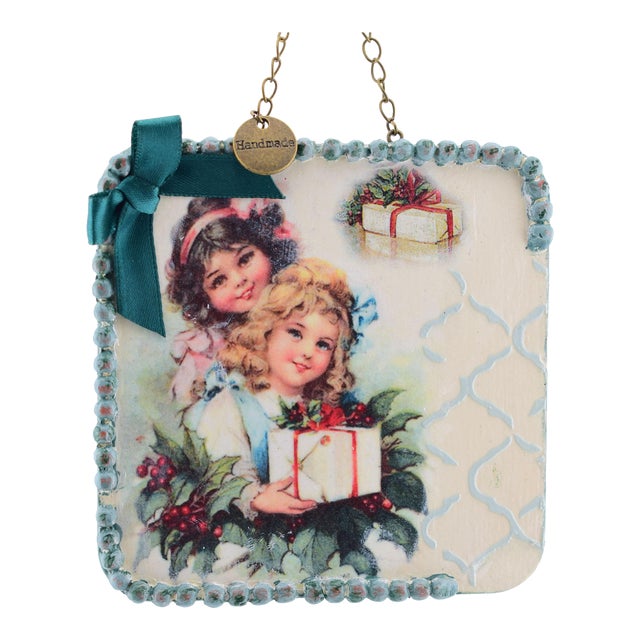 Handmade Wooden Christmas Ornaments 'Sisters With Gifts' For Sale