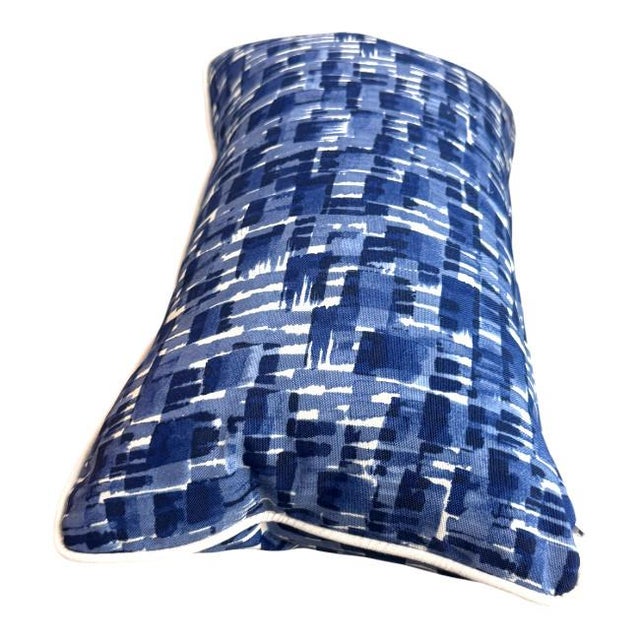Contemporary Pair Navy&white Indoor/Outdoor Lumbar Pillows For Sale - Image 3 of 5