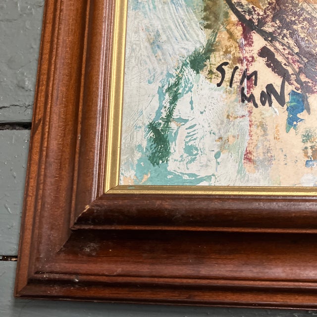 1960’s Original Abstract Female Portrait Painting Vintage Wood Frame Signed For Sale - Image 4 of 5