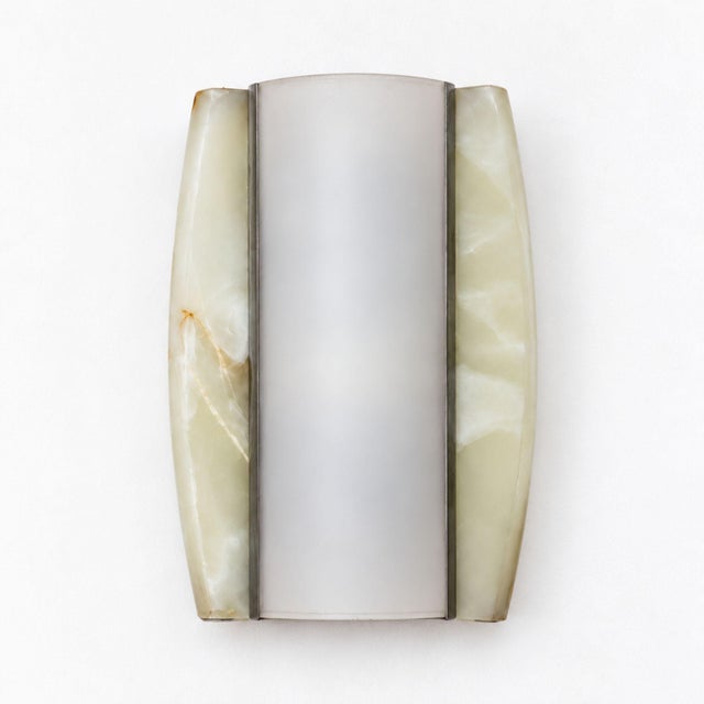 Metal 1960s Italian Onyx and Opaline Glass Wall Lights - Pair For Sale - Image 7 of 10