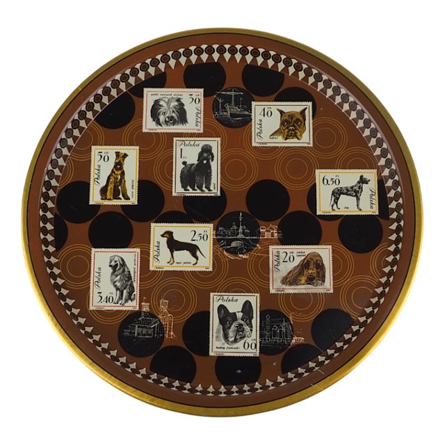 Vintage Polish Tin Tray with Dogs, 1970s For Sale